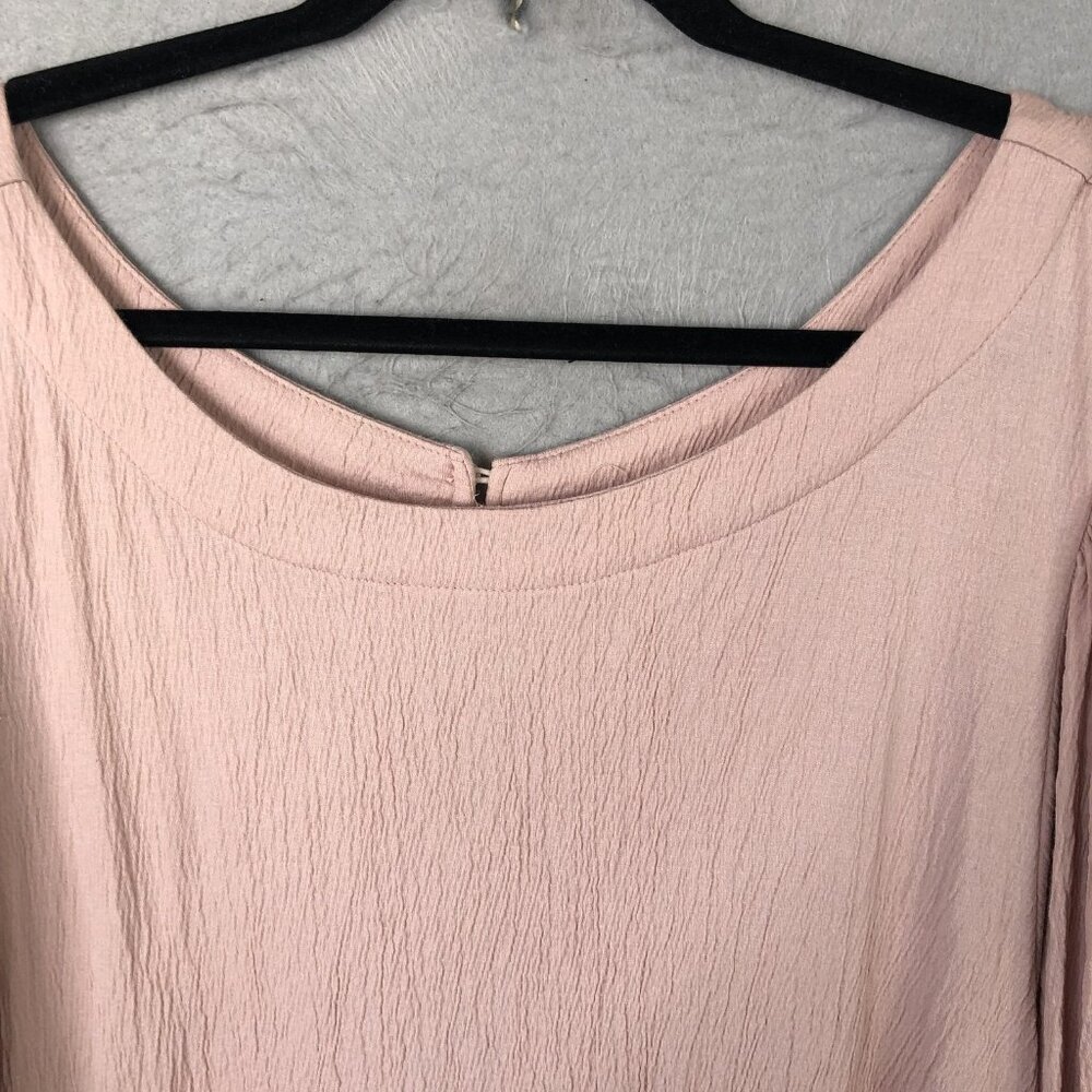 Mable Dress Women M Pink Crinkle Trapeze Boho 3/4 Balloon Sleeve Babydoll Y2K - Picture 12 of 16